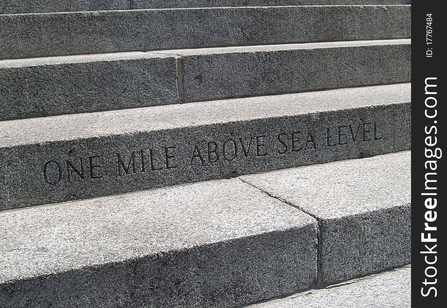 Step leading to the state capital building in Denver, CO marking one mile above sea level. Step leading to the state capital building in Denver, CO marking one mile above sea level.