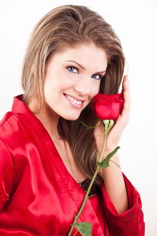 Beauty Girl With Red Rose Royalty Free Stock Images