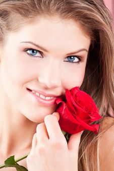 Beauty Girl With Red Rose Royalty Free Stock Image
