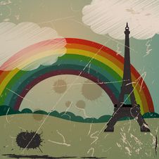 Grunge Eiffel Tower And Rainbow Royalty Free Stock Image Grunge Eiffel Tower And Rainbow Royalty Free Stock Image