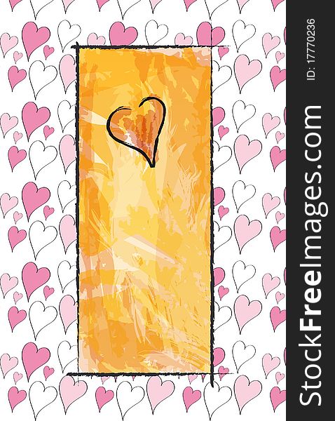 An sketch for invite of Valentine's day with a heart on center of the orange rectangle. An sketch for invite of Valentine's day with a heart on center of the orange rectangle