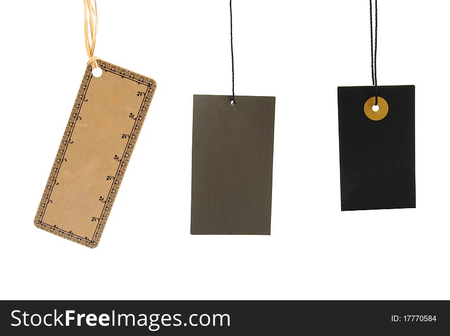 Blank Cardboard Tags Hanging On White Background