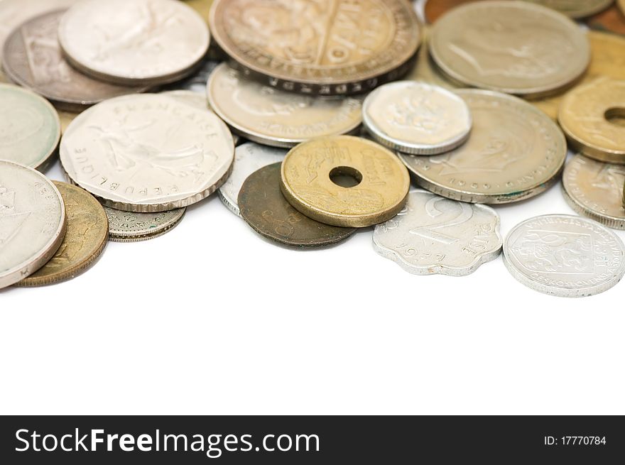 Old coins isolated on white