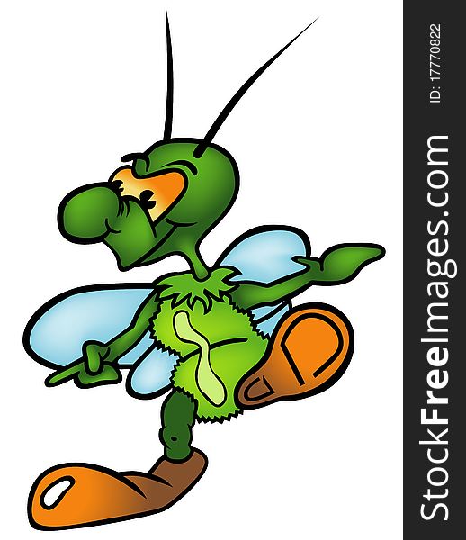 Green Bug - Colored Cartoon Illustration, Vector