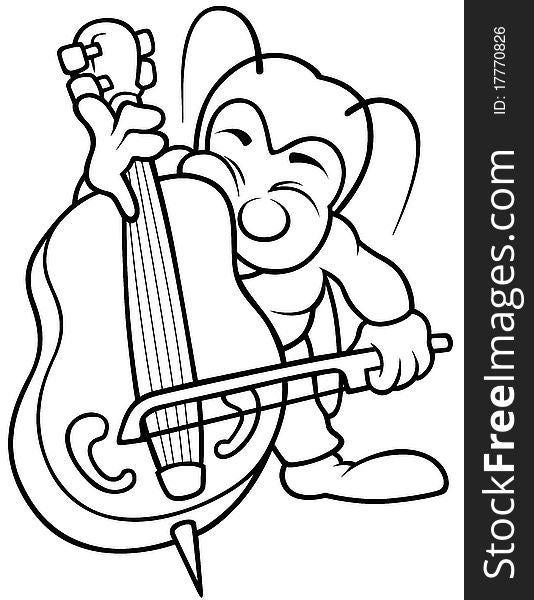 Bug and Bass - Black and White Cartoon illustration, Vector