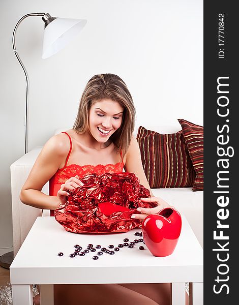 Young, beauty girl with red roses