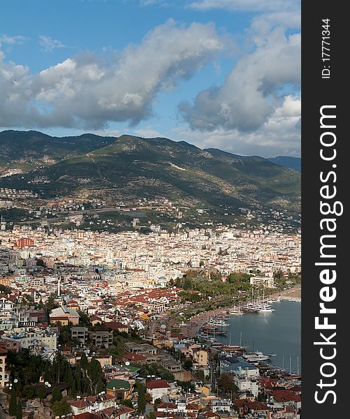 View of the city Alanya in Turkey against the backdrop of the mountains