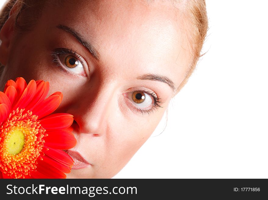 Portrait of charming young woman with flower. Portrait of charming young woman with flower