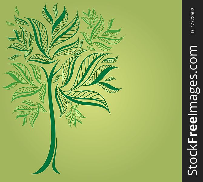 Vector sample of design with decorative tree from leafs and place for text.
