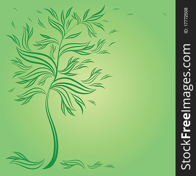 Vector sample of design with decorative tree from leafs and place for text.