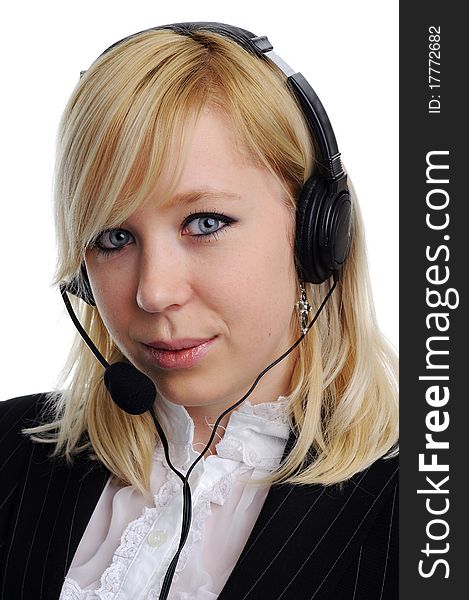 A portrait of a young woman with headphones