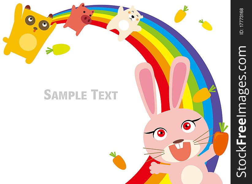 Vector illustration of Happy animals  on rainbow