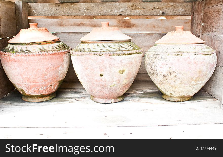 The old earthenware for drinking water. The old earthenware for drinking water