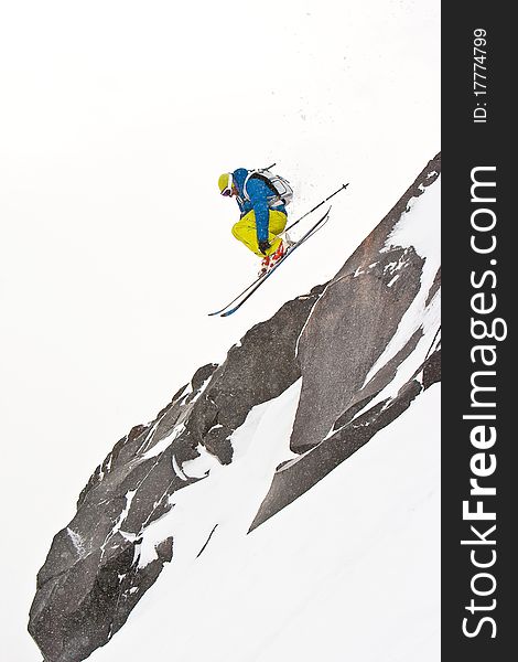 Freerider jumping in a mountains