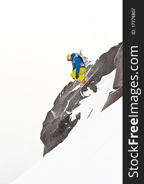 Freeride in Caucasus mountains, winter. Freeride in Caucasus mountains, winter