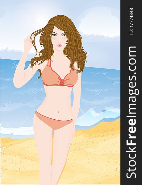 The young woman in bikini poses on a beach. The young woman in bikini poses on a beach