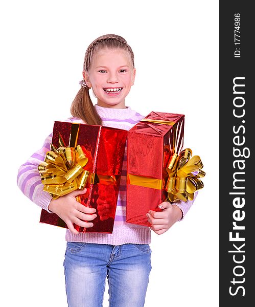 Beautiful smiling girl with a gift. isolated on white. Beautiful smiling girl with a gift. isolated on white