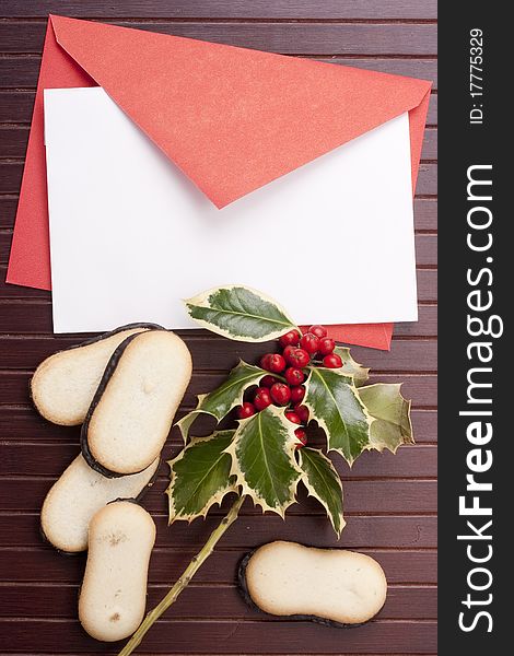 Letter to Santa Claus with cookies on a wooden background. Letter to Santa Claus with cookies on a wooden background.