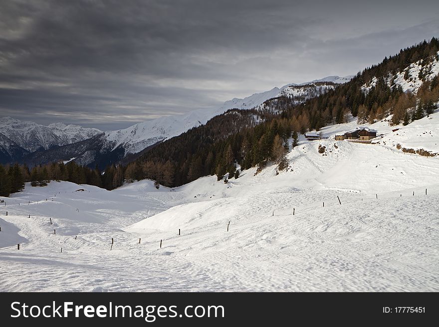 Icy Valley. Top of Campelâ€™s Valley during winter, before a snowfall. Brixia province, Lombardy region, Italy