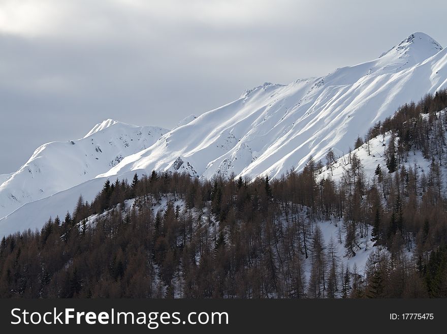 Icy Valley. Top of Campel’s Valley during winter, before a snowfall. Brixia province, Lombardy region, Italy