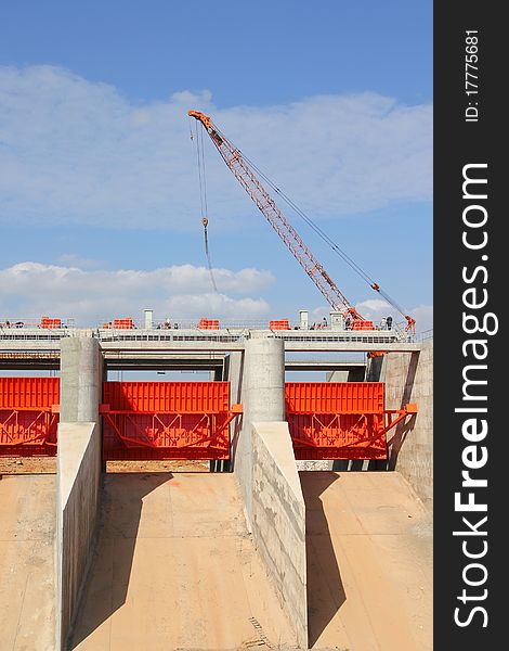 Dam construction with blue sky