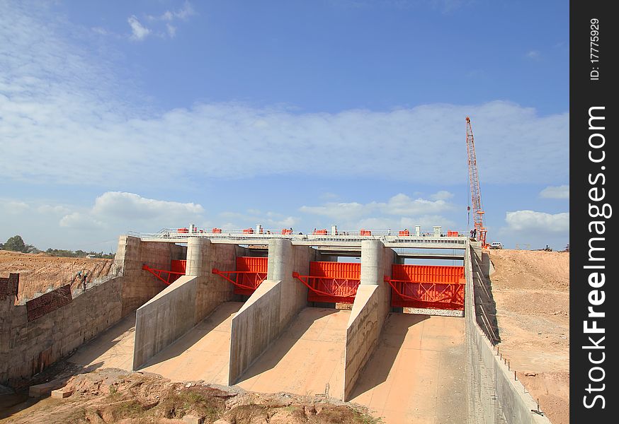 Dam construction with blue sky