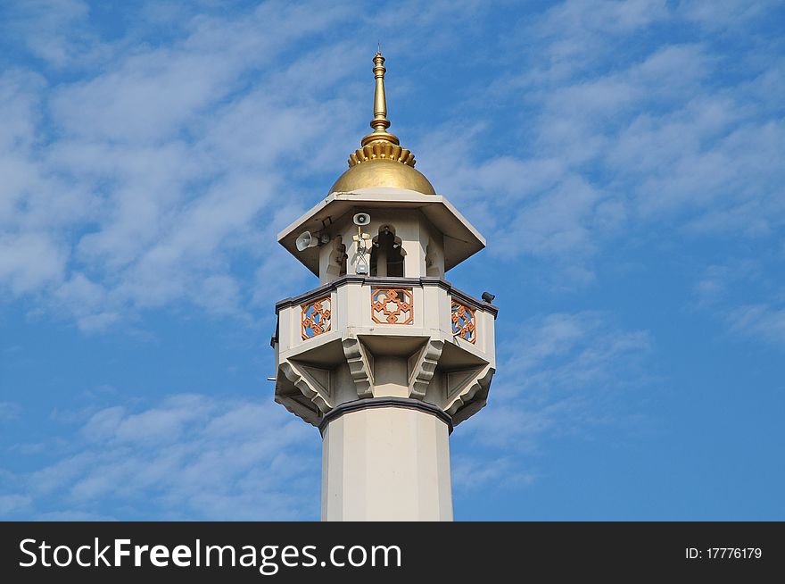 Mosque Prayer Tower Against Blue Sky