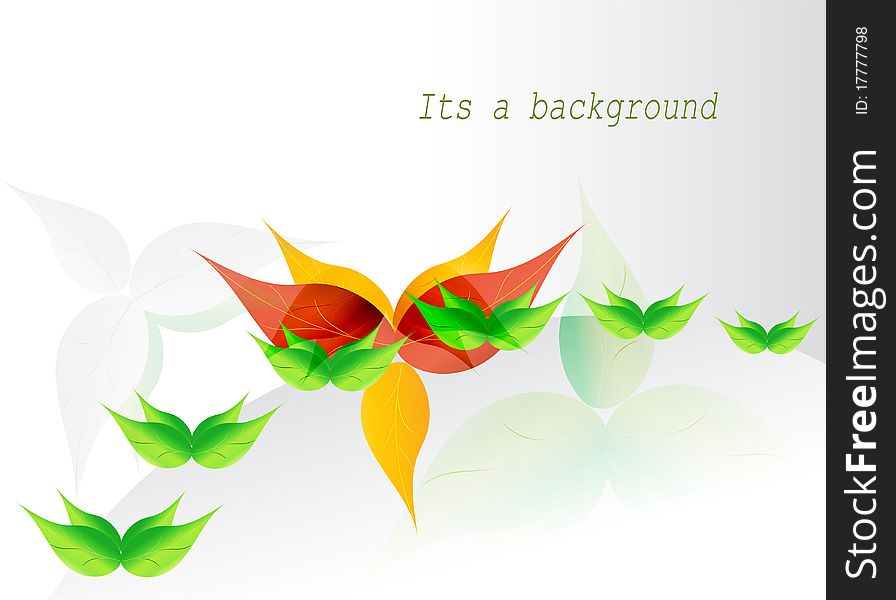 Colorful abstract floral background with green orange golden leaves.