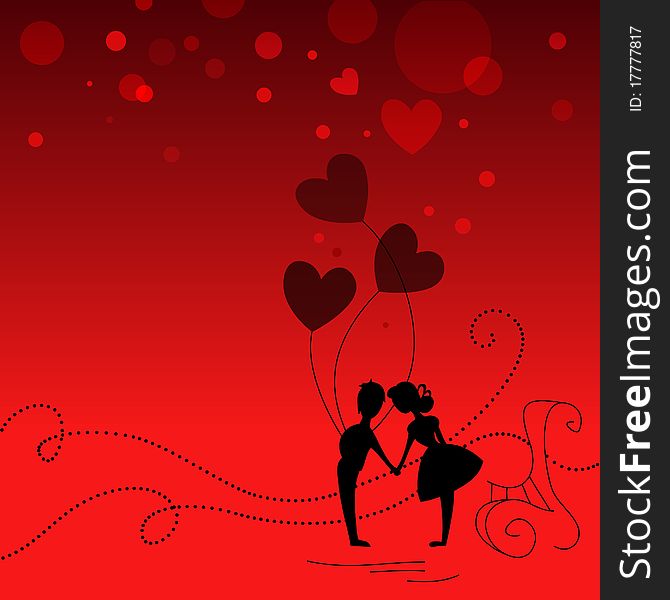 Pair loving with balloons on red background. Pair loving with balloons on red background