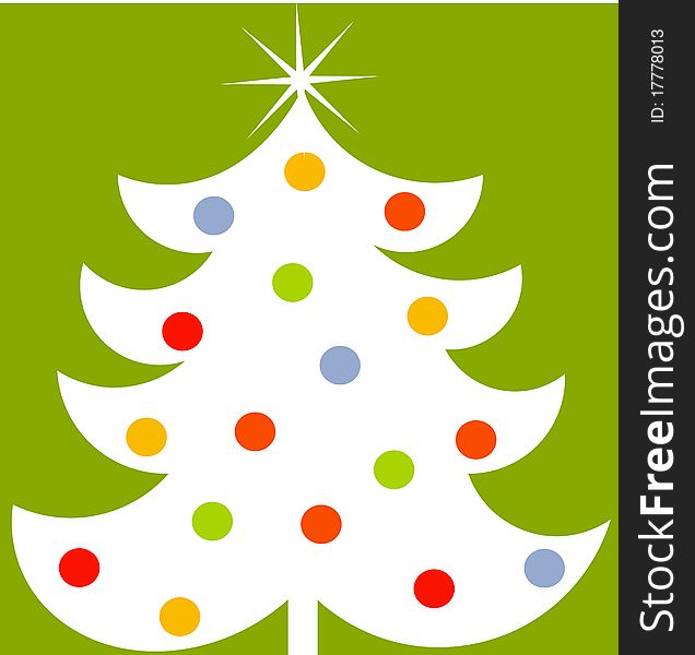 White Christmas tree with colorful balls. Vector illustration