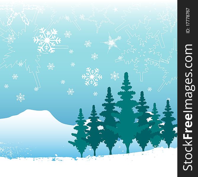 Abstract winter background and silhouette vector