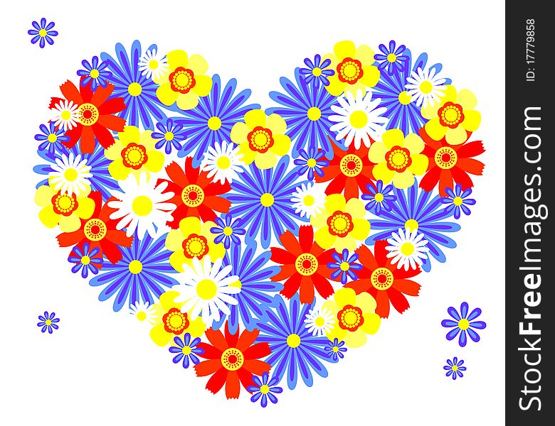 Heart from flowers. Isolated on the white. Vector illustration.