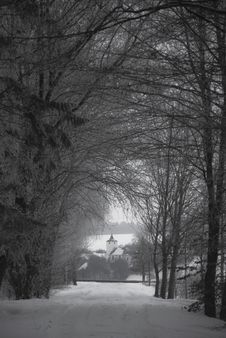 View To A Little Church In Winter Stock Photography View To A Little Church In Winter Stock Photography
