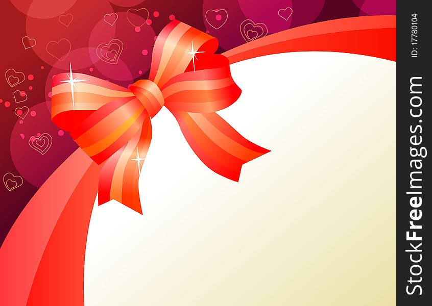 Saint Valentine greeting card with big bow. Saint Valentine greeting card with big bow