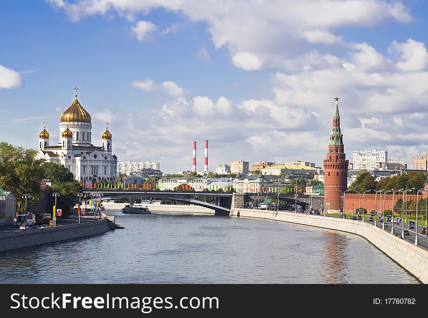 Russian Moscow Kremlin. The Moskva river embankment