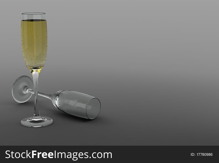 Glasses on a beautiful background, beautiful reflections and champagne create a welcoming atmosphere ideal for your background, or a small poster advertising.