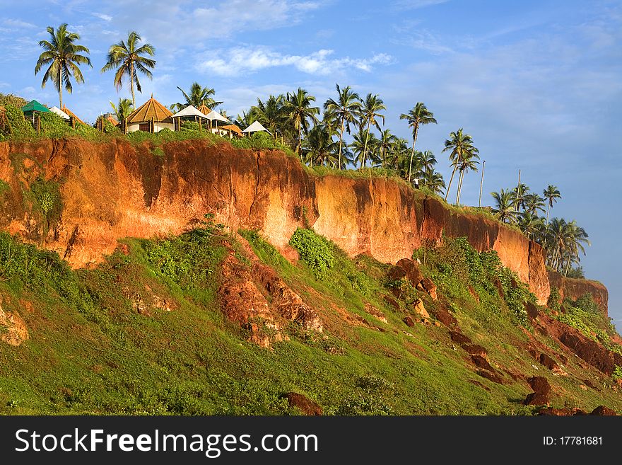Tropical Huts on a Clifftop in Varkala, Kerala, India
