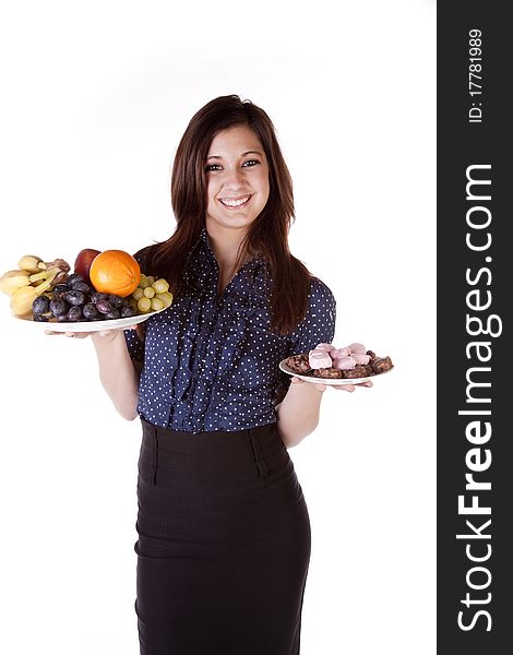 Woman Balancing Fruits Smiling