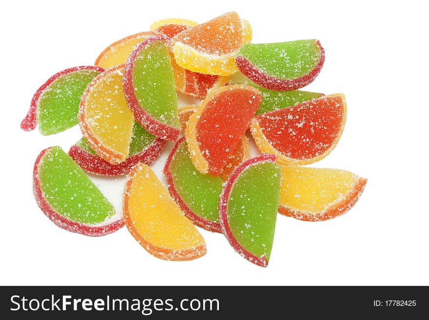 Colorful fruit candy slices on white background. Colorful fruit candy slices on white background