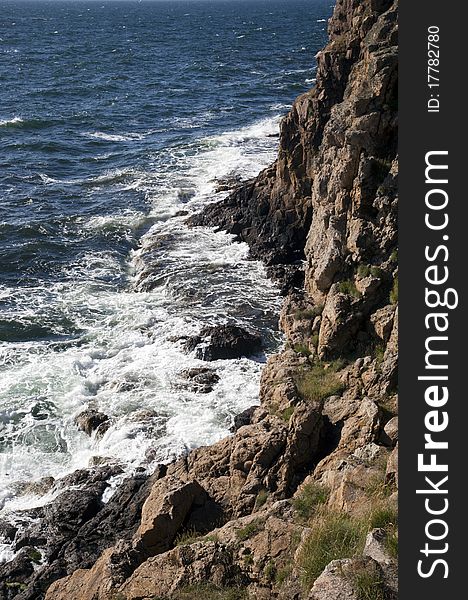 View from the vertical cliffs of Hammeren. Bornholm, Denmark. Photo is taken towards North. View from the vertical cliffs of Hammeren. Bornholm, Denmark. Photo is taken towards North.