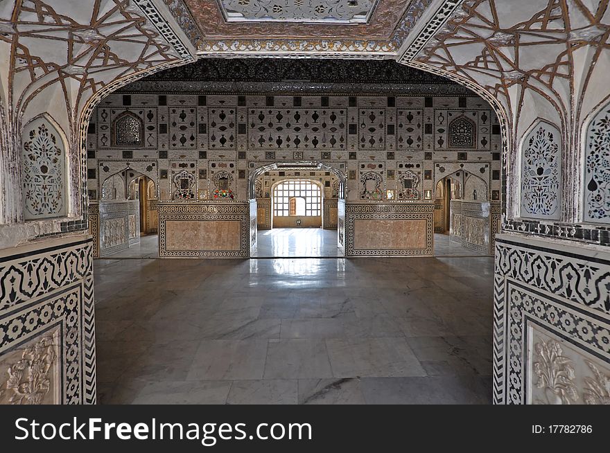 Interior of Amber fort palace, Jaipur, India.