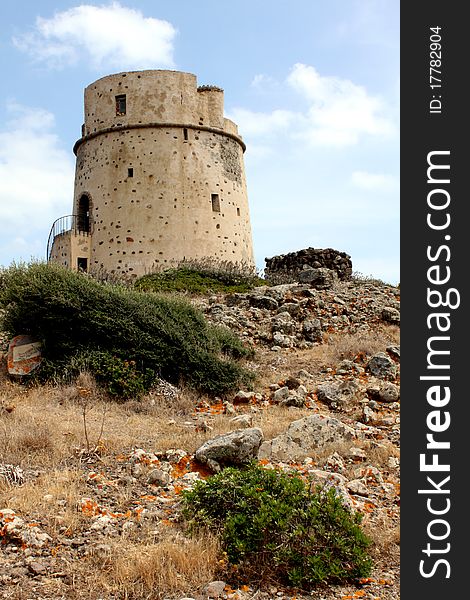 A genoese watchtower up on a sardinian hill. A genoese watchtower up on a sardinian hill