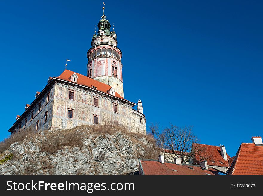 View at a castle tower in Cesky Krumlov.