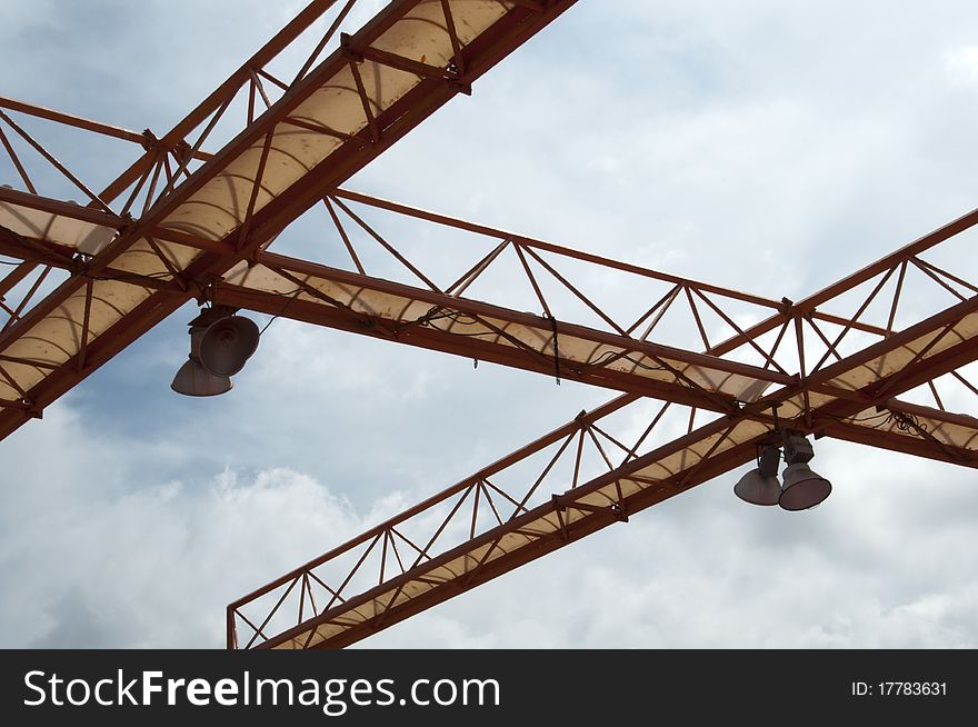 Steel design with lights against the sky. Steel design with lights against the sky