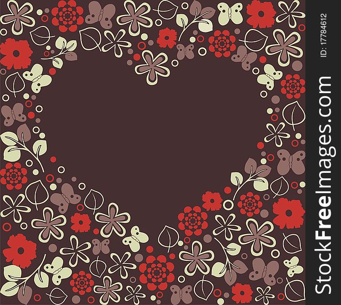 Heart consist of flowers on brown background. Vector illustration. Heart consist of flowers on brown background. Vector illustration
