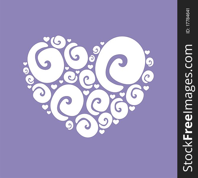 White heart consist of patterns on violet background. Vector illustration. White heart consist of patterns on violet background. Vector illustration