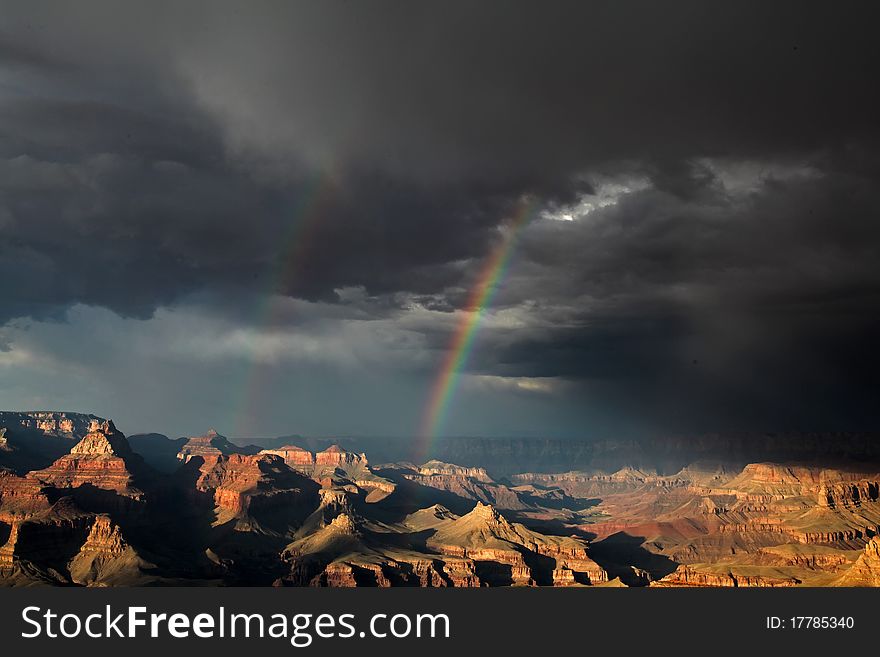 Rainbow in the Grand Canyon. Rainbow in the Grand Canyon