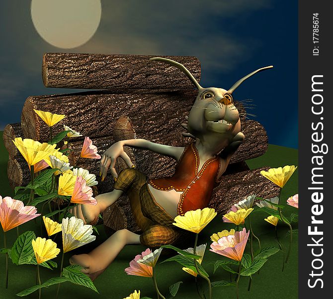 3d rendering of a rabbit at full moon as an illustration. 3d rendering of a rabbit at full moon as an illustration
