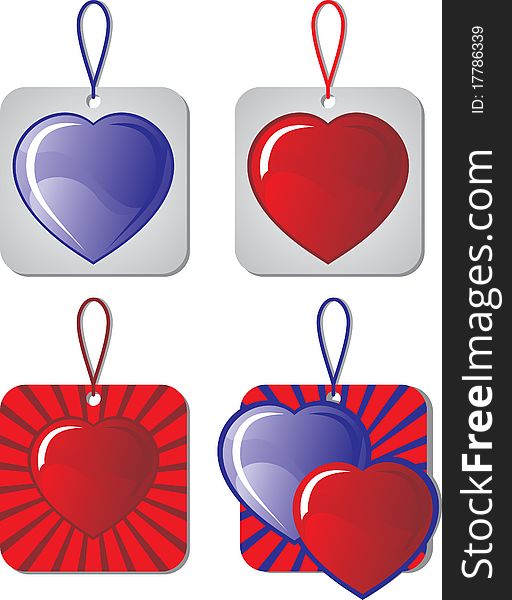 A set of four  images in the form of hearts, valentines for trinkets, perfumes or souvenirs. EPS-format supplied.