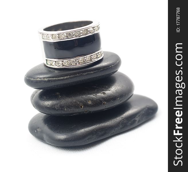 Black stones and silver ring
